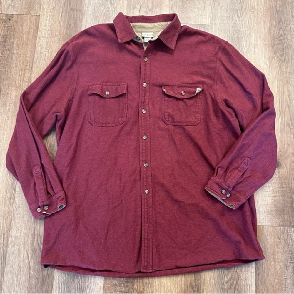 Vtg LL Bean Flannel‎ Shirt XLT Red Herringbone Thick Outdoor Classic Camping ￼